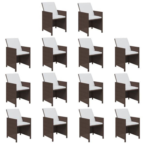 vidaXL Set comedor de jard&iacute;n 15 pzas con cojines rat&aacute;n PE marr&oacute;n