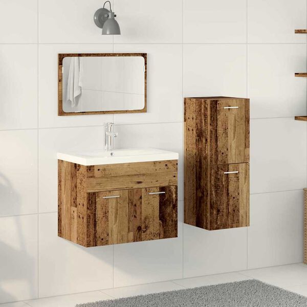 vidaXL Juego de muebles de ba&ntilde;o 4 pcs Marr&oacute;n Madera de ingenier&iacute;a