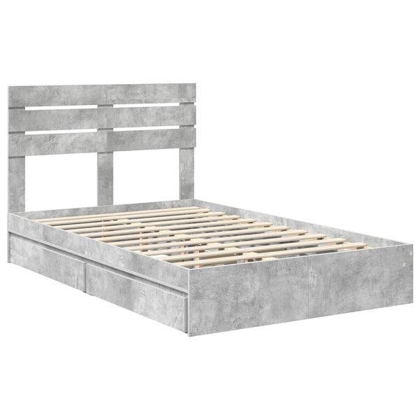vidaXL Cama con almacenamiento con cabecera Gris Concreto 135 x 190 cm