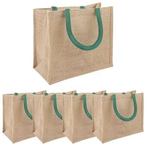 vidaXL Bolsas de yute 5 Natural y verde 26 x 22 x 14 cm