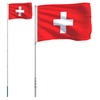 vidaXL Mástil y bandera de Suiza aluminio 5,55 m