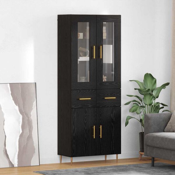 vidaXL Aparador alto con caj&oacute;n 2 pcs Roble Negro Madera de ingenier&iacute;a