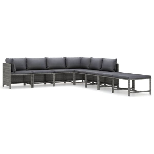 vidaXL Set de muebles de jard&iacute;n 8 pzas y cojines rat&aacute;n sint&eacute;tico gris