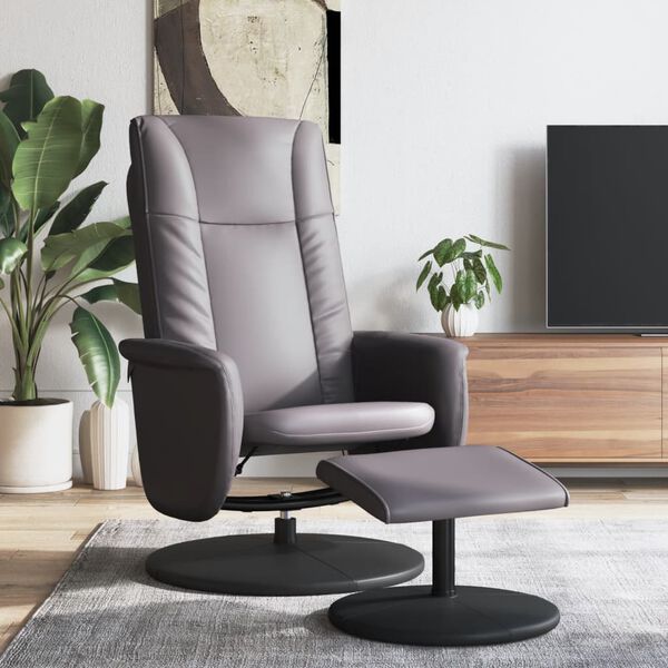 vidaXL Sill&oacute;n reclinable con reposapi&eacute;s cuero sint&eacute;tico gris