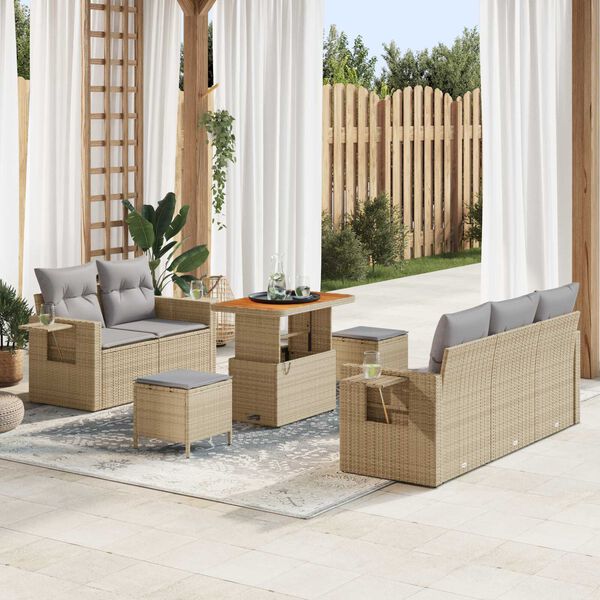 vidaXL Conjunto de sof&aacute;s de jard&iacute;n con coj&iacute;n 10 pcs Beige y Gris Claro