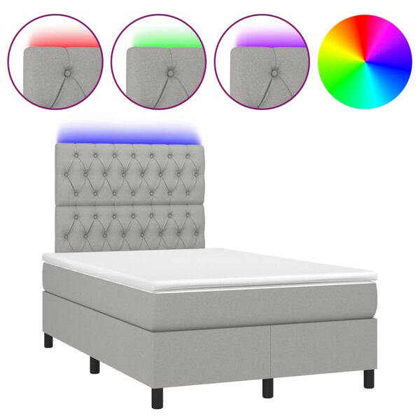 vidaXL Cama box spring con colch&oacute;n y LED tela gris claro 120x190 cm