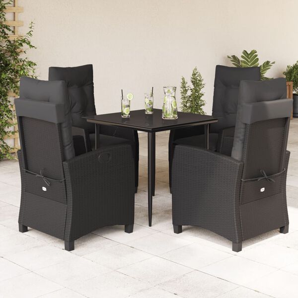 vidaXL Set de muebles jard&iacute;n 5 pzas con cojines rat&aacute;n sint&eacute;tico negro