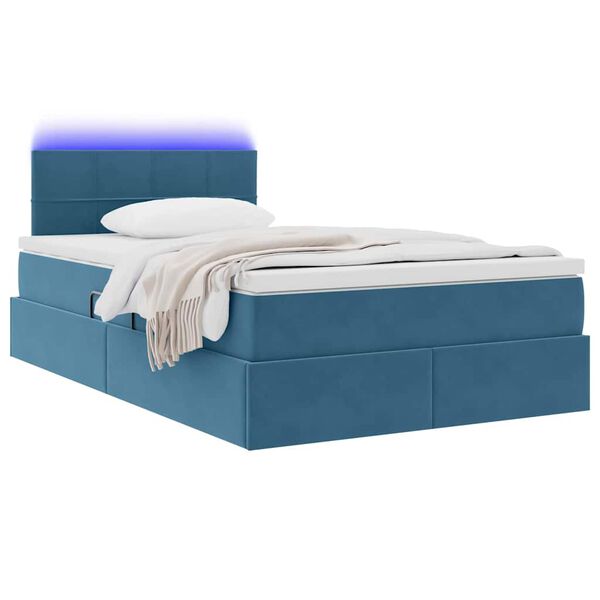 vidaXL Cama con almacenamiento y LED Azul 120 x 190 cm Terciopelo