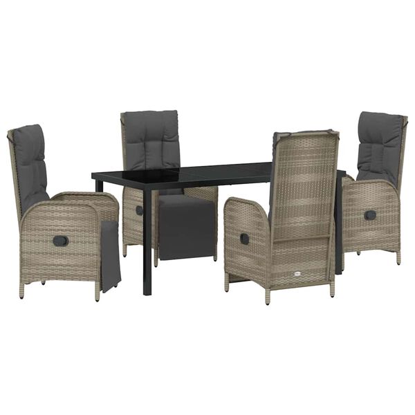 vidaXL Conjunto de Comedor de Jard&iacute;n 5 pcs Gris rat&aacute;n sint&eacute;tico