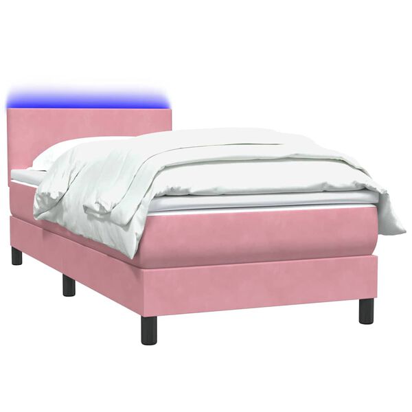vidaXL Cama box spring con colch&oacute;n y LED terciopelo rosa 100x220 cm
