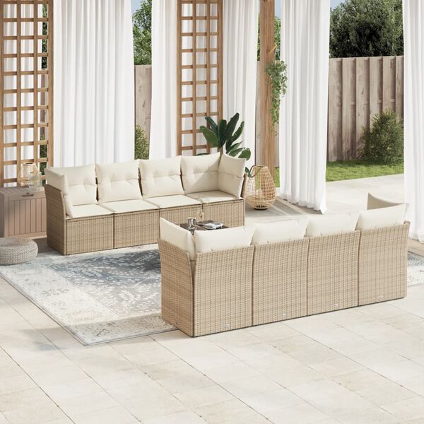 vidaXL Set de sof&aacute;s de jard&iacute;n 9 pzas con cojines rat&aacute;n sint&eacute;tico beige