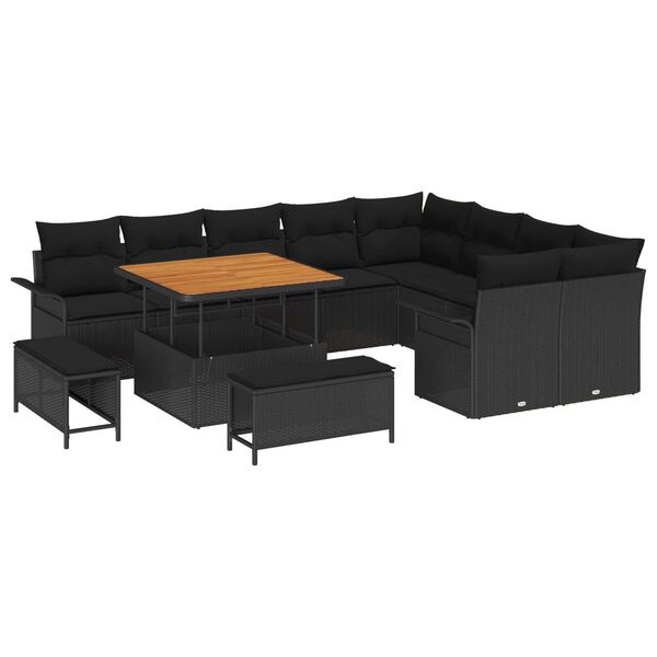 vidaXL Conjunto de sof&aacute; de jard&iacute;n con coj&iacute;n con almohada 12 pcs Negro