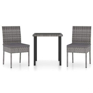 vidaXL Juego de comedor para jard&iacute;n 3 piezas rat&aacute;n sint&eacute;tico gris
