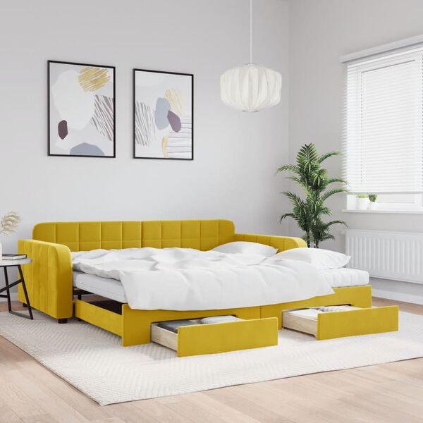 vidaXL Sof&aacute; cama nido con cajones terciopelo amarillo 100x200 cm