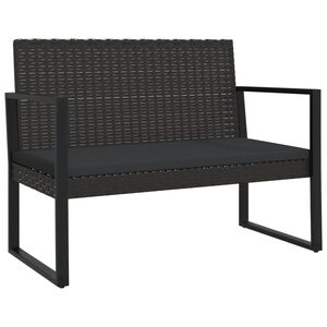 vidaXL Banco de jard&iacute;n con cojines rat&aacute;n sint&eacute;tico negro 106 cm