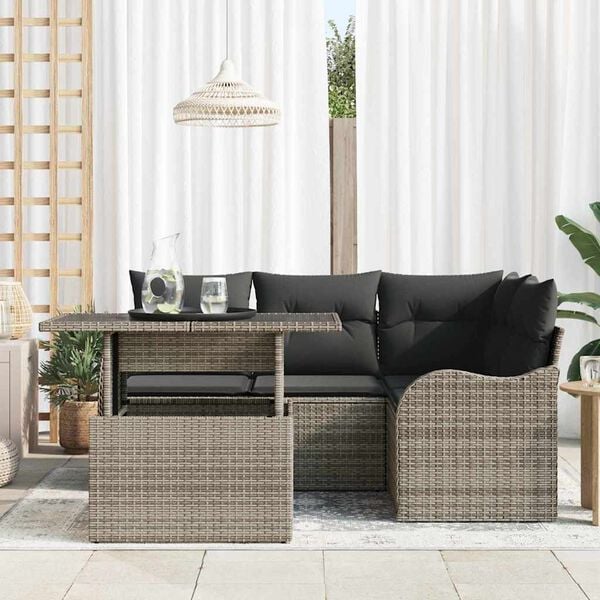 vidaXL Conjunto de sof&aacute; de jard&iacute;n 5 pcs Gris Rattan de Poli&eacute;ster
