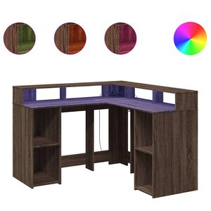 vidaXL Escritorio con LED madera ingenier&iacute;a marr&oacute;n roble 130x130x91 cm