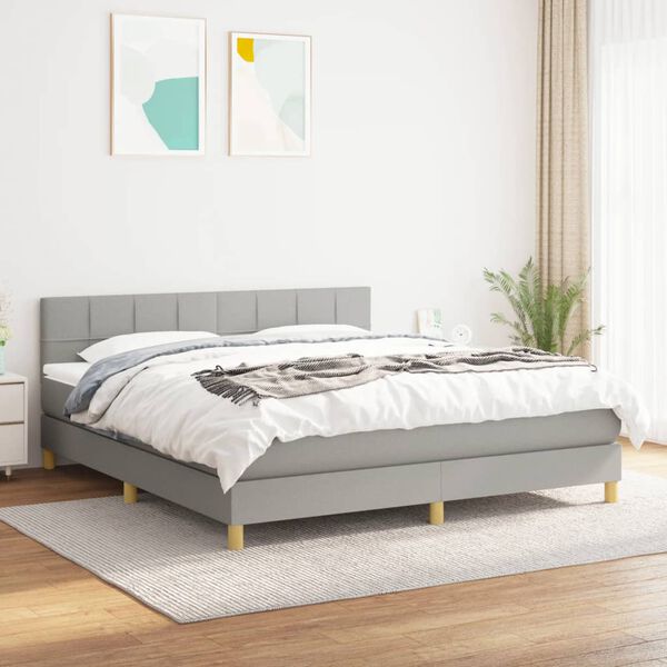vidaXL Cama box spring con colch&oacute;n tela gris claro 180x200 cm