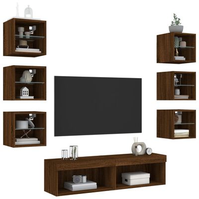 vidaXL Muebles TV pared con LED 8 pzas madera ingeniería marrón roble