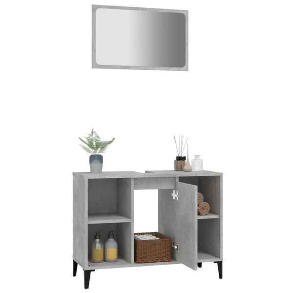 vidaXL Set muebles de ba&ntilde;o 2 piezas madera contrachapada gris hormig&oacute;n