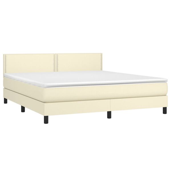 vidaXL Cama box spring colch&oacute;n y LED cuero sint&eacute;tico crema 160x200 cm