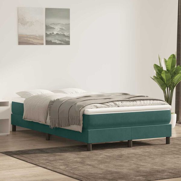 vidaXL Cama box spring sin colch&oacute;n terciopelo verde oscuro 120x210 cm