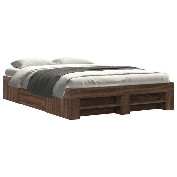 vidaXL Estructura de cama sin colch&oacute;n madera marr&oacute;n roble 140x190 cm