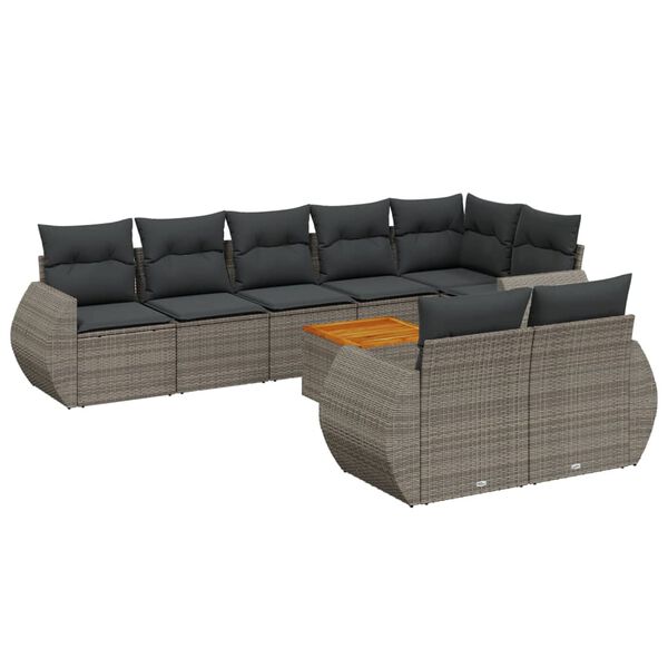 vidaXL Set de muebles de jardín 9 pzas y cojines ratán sintético gris