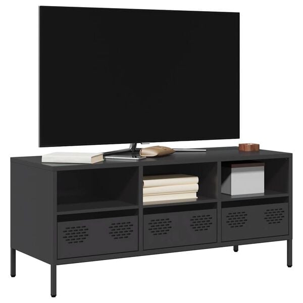 vidaXL Mueble para TV acero laminado en fr&iacute;o negro 101,5x39x43,5 cm