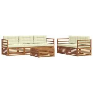 vidaXL Conjunto de sof&aacute;s de exterior con coj&iacute;n 6 pcs Natural y Crema