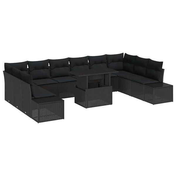 vidaXL Conjunto de sofá de jardín 11 pcs Negro Poliratán