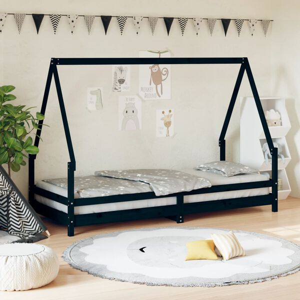vidaXL Estructura de cama para ni&ntilde;os madera de pino negro 80x200 cm