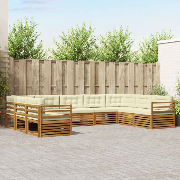 vidaXL Juegos de sof&aacute;s 9 pcs Natural y Crema Madera de Acacia S&oacute;lida