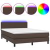 vidaXL Cama box spring colch&oacute;n y LED cuero sint&eacute;tico marr&oacute;n 140x200 cm