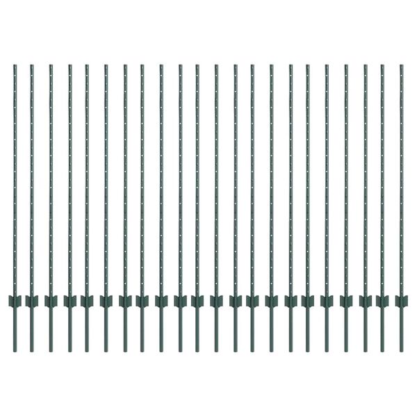 vidaXL Postes de cerca Manual 22 pcs Verde 180 cm Acero