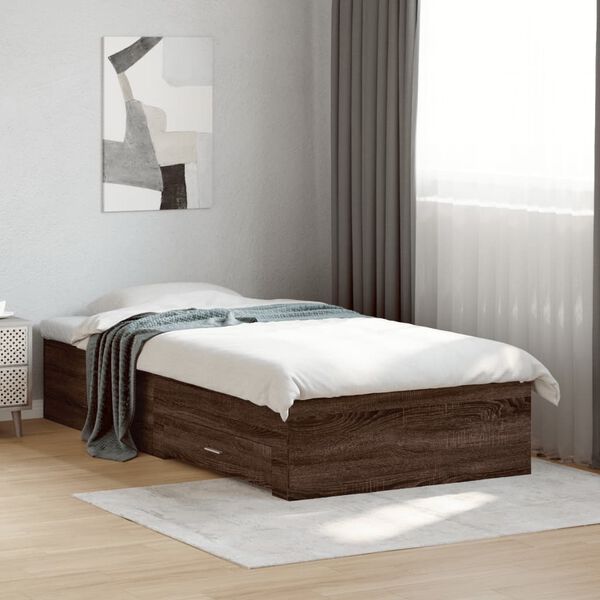 vidaXL Cama con cajones madera de ingenier&iacute;a marr&oacute;n roble 100x200 cm