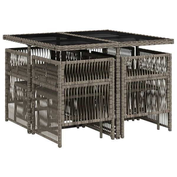 vidaXL Set comedor jard&iacute;n 9 pzas y cojines rat&aacute;n sint&eacute;tico gris