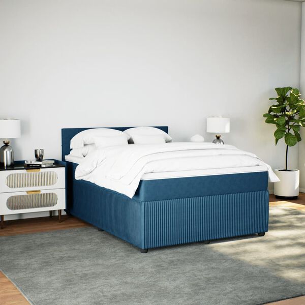 vidaXL Cama box spring con colch&oacute;n terciopelo azul 160x200 cm