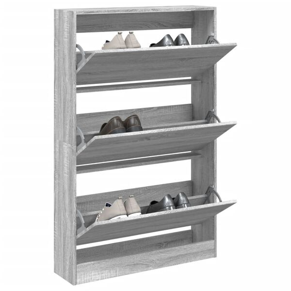 vidaXL Zapatero de madera de ingenier&iacute;a gris Sonoma 80x21x125,5 cm