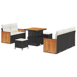 vidaXL Conjunto de sof&aacute;s de jard&iacute;n con coj&iacute;n 10 pcs Negro y crema