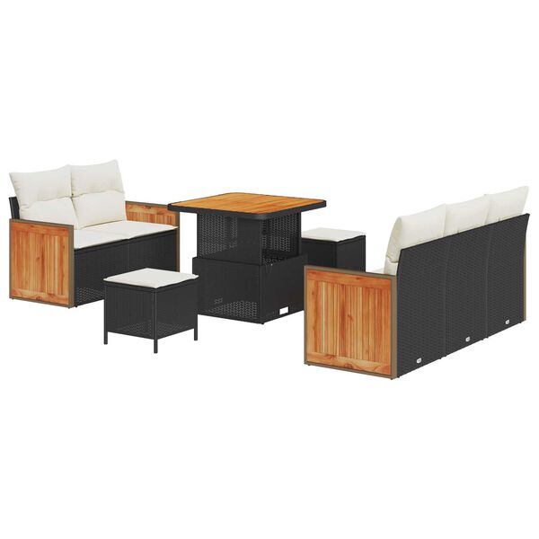 vidaXL Conjunto de sof&aacute;s de jard&iacute;n con coj&iacute;n 10 pcs Negro y crema