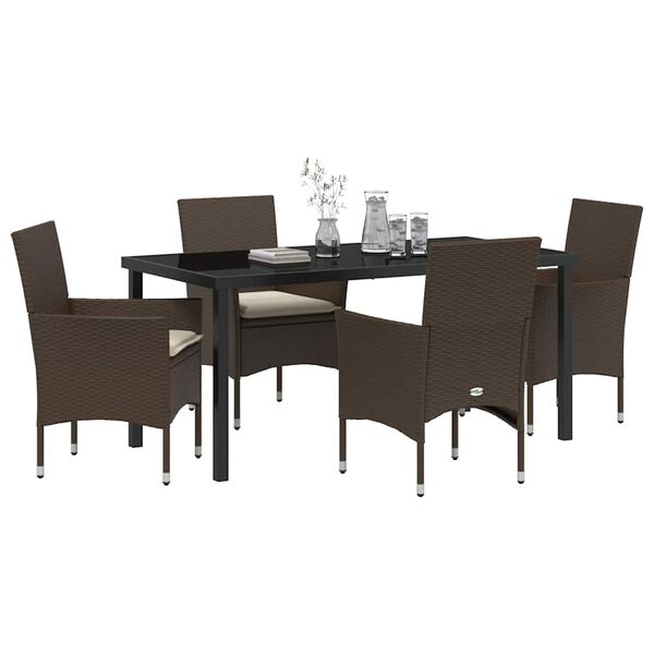 vidaXL Conjunto de Comedor de Jard&iacute;n 5 pcs Marr&oacute;n rat&aacute;n sint&eacute;tico