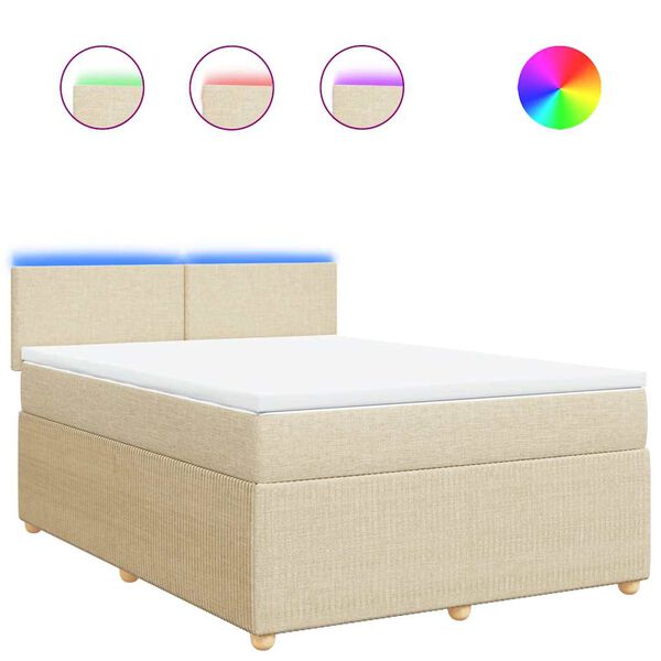 vidaXL Cama box spring con colch&oacute;n tela color crema 140x190 cm