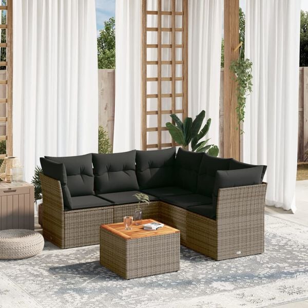 vidaXL Set de muebles de jardín 6 pzas y cojines ratán sintético gris