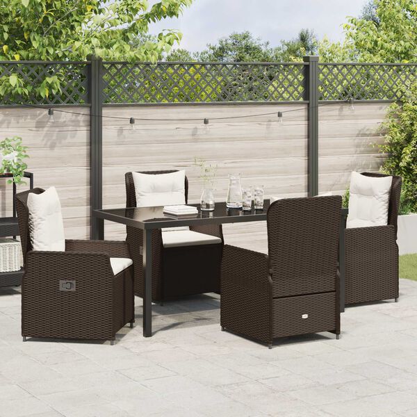 vidaXL Conjunto de Comedor de Jard&iacute;n 5 pcs Marr&oacute;n rat&aacute;n sint&eacute;tico