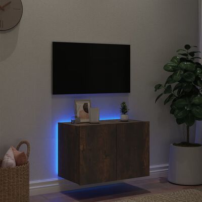 vidaXL Mueble de TV de pared con luces LED roble ahumado 60x35x41 cm