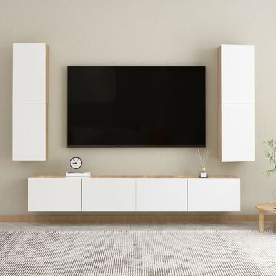 vidaXL Mueble de TV madera contrachapada blanco y roble 30,5x30x110 cm