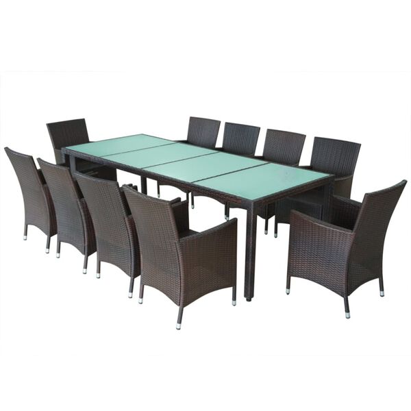 vidaXL Set comedor de jardín 11 pzas y cojines ratán sintético marrón