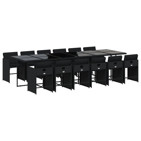 vidaXL Set comedor de jard&iacute;n con cojines 13 pzas rat&aacute;n sint&eacute;tico negro