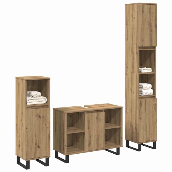vidaXL Juego de muebles de ba&ntilde;o 3 pcs Marr&oacute;n Madera contrachapada